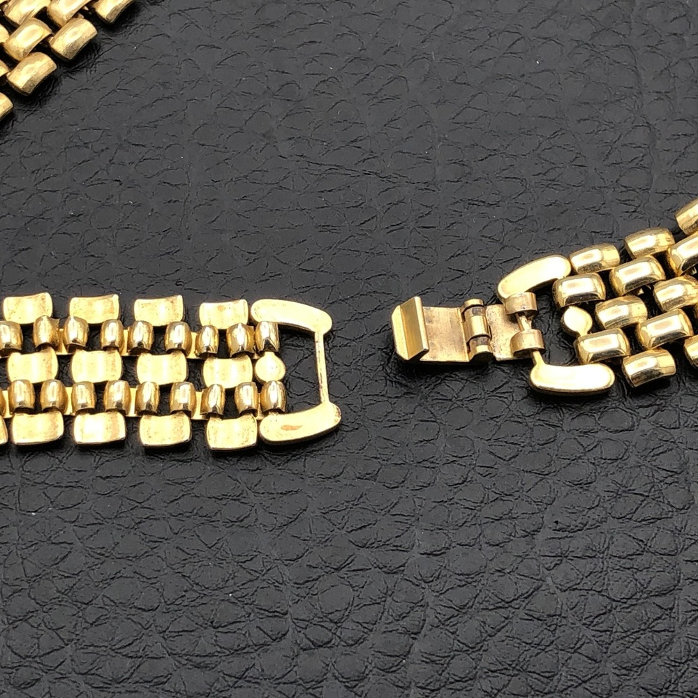 Gold Tone Panther Link Necklace 16 in Chunky 5-Row Metal Weave Bib Collar - Picture 4 of 7